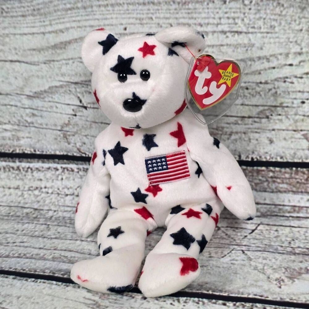 TY Beanie Baby Glory Patriotic Bear Stars Flag NWT